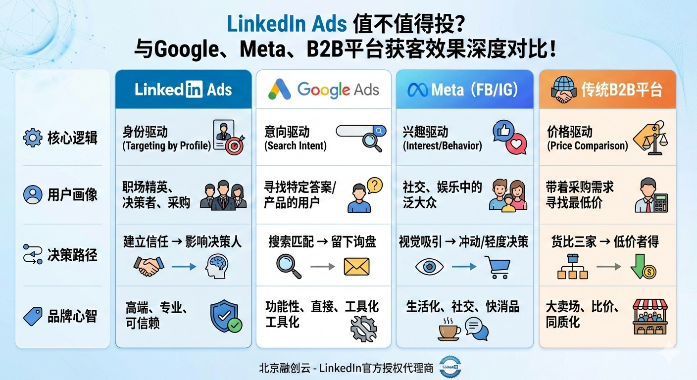 LinkedIn Ads与其他各平台对比