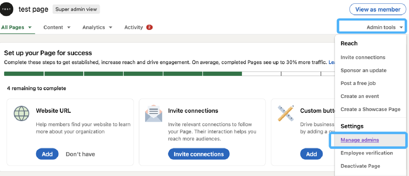 如何管理领英公司主页的权限