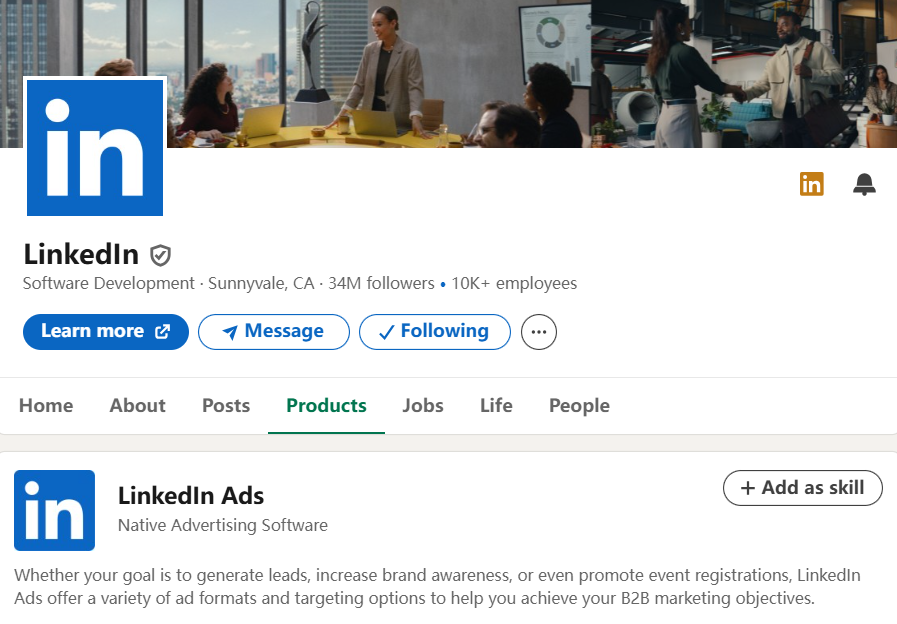 LinkedIn产品页怎么设置