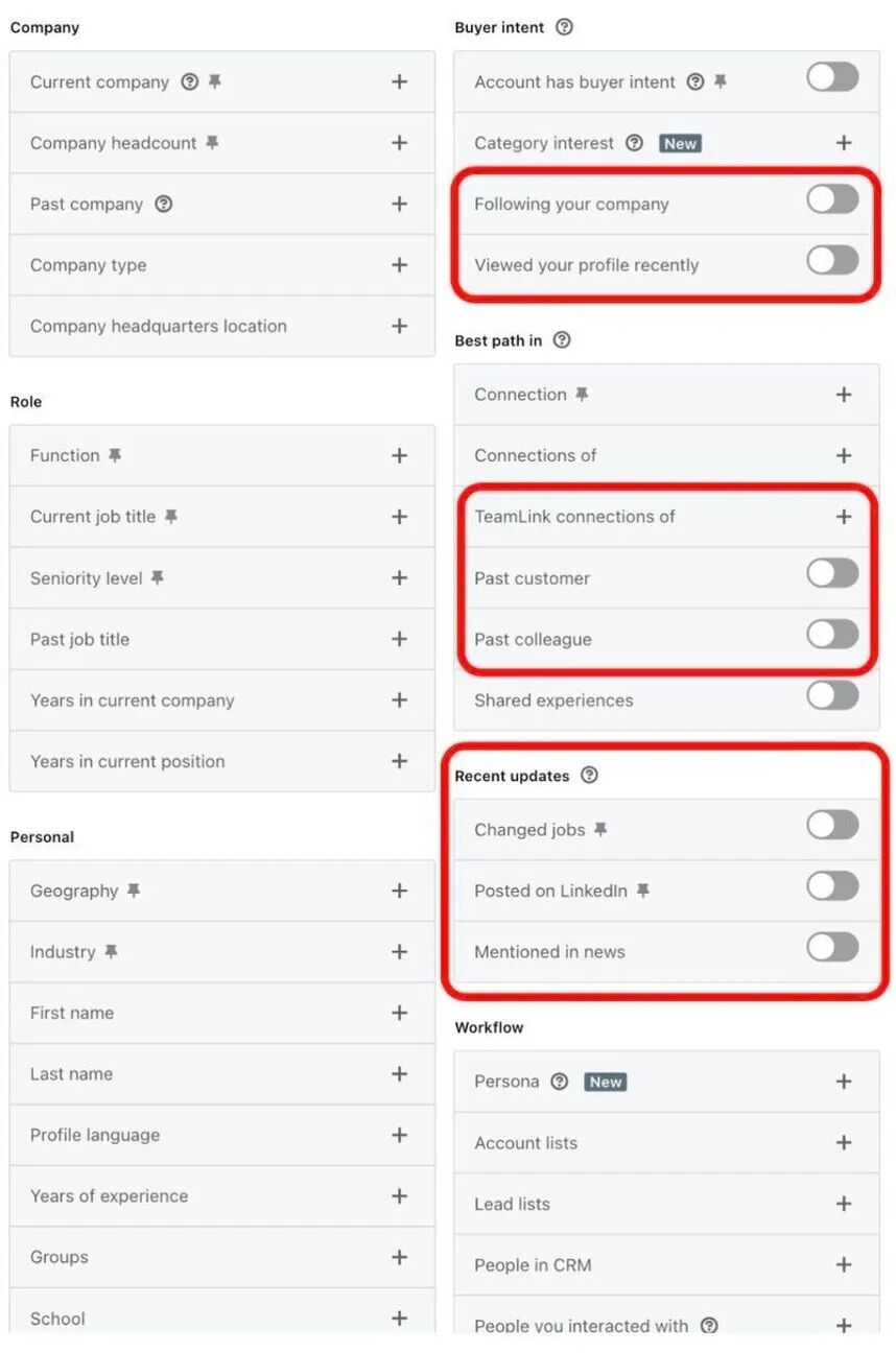 领英LinkedIn sales navigator筛选条件